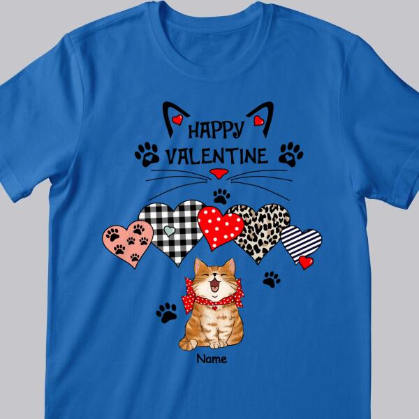 Happy Valentine, Leopard And Plaid Heart, Personalized Cat Breeds T-shirt, Gifts For Her, T-shirt For Cat Lovers