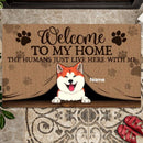 Welcome To Our Home The Humans Just Live Here With Us, Peeking From Curtain, Personalized Dog & Cat & Horse Doormat