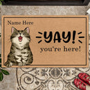 Yay, You're Here, Cat Welcome Mat Funny, Cat Rug, Cat Dad Gift, Housewarming Gift, Personalized Gift For Cat Lovers