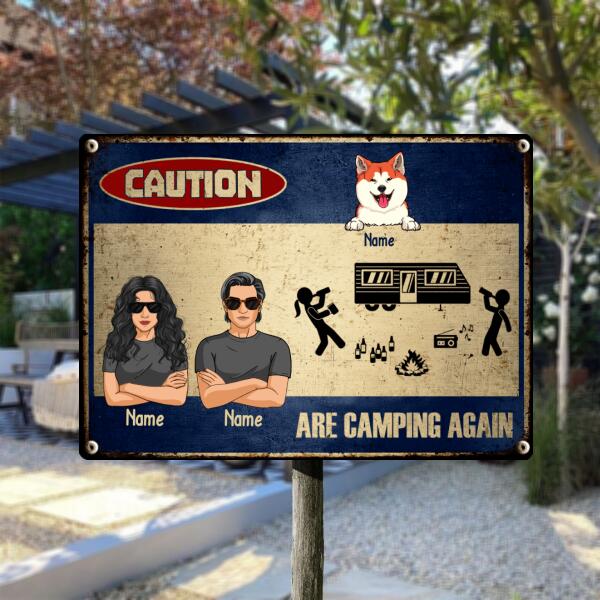 Caution Are Camping Again, Funny Sign, Outdoor Sign, Housewarming Gift, Personalized Dog Lover Gift Metal Sign