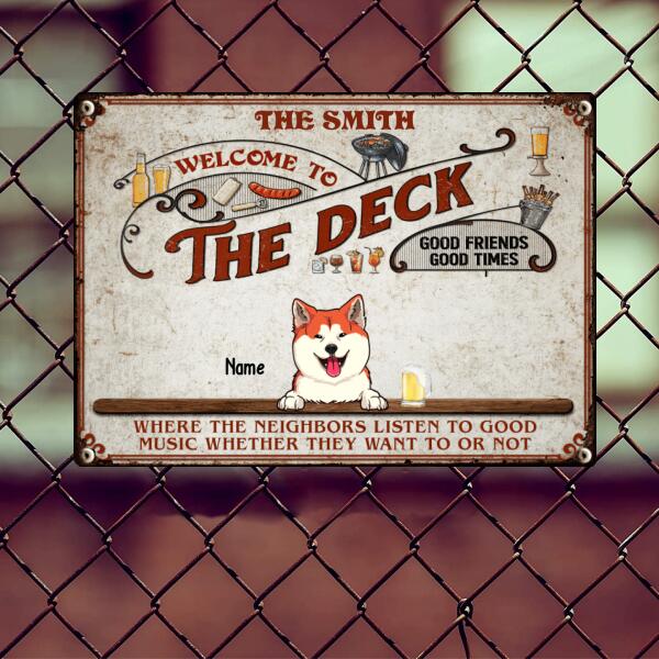 Welcome To The Deck, Red Sign, Personalized Dog & Cat Metal Sign, Gifts For Pet Lovers, Outdoor Decor