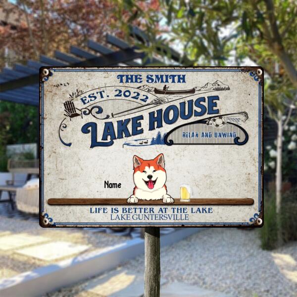 lake house decor Lake House Relax & Unwind, Blue Sign, Personalized Dog & Cat Metal Sign, Gifts For Pet Lovers, Lake Decor