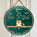 Deck Bar & Grill, Wooden Door Hanger, Personalized Dog & Cat Door Sign, Kitchen Decor, Gifts For Pet Lovers