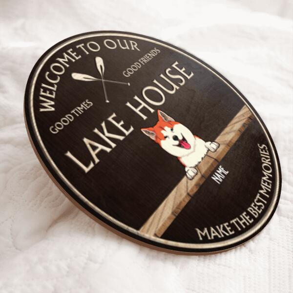 lake house decor Welcome To Our Lake House Make The Best Moment, Welcome Door Hanger, Personalized Dog & Cat Door Sign