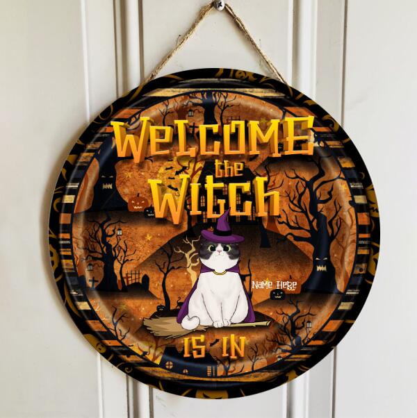 Welcome The Witches Are In - Witch Cat - Personalized Cat Door Sign