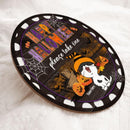 Happy Halloween - Cats Wear Orange Striples Hat - Personalized Cat Door Sign