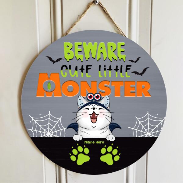 Beware Cute Little Monsters - Monster Headband - Personalized Cat Halloween Door Sign