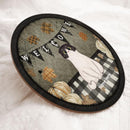 Welcome - Pumpkins And Cats On Plaid Floor - Personalized Cat Autumn Door Sign