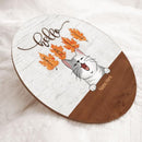 Hello Fall - Letters On Maple Leaves - Personalized Cat Autumn Door Sign