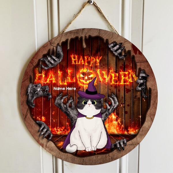 Happy Halloween - Scary Lava Monster - Personalized Cat Halloween Door Sign