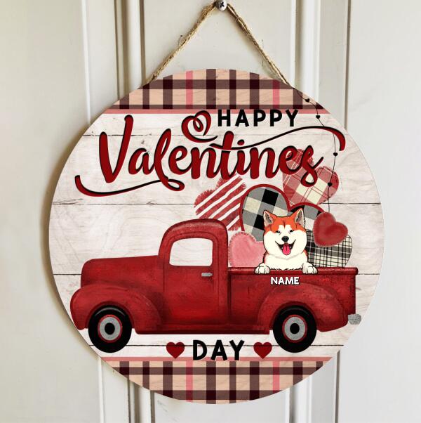 Happy Valentine Day, Plaid Door Hanger, Personalized Dog Breeds Door Sign, Valentine Gifts For Dog Lovers