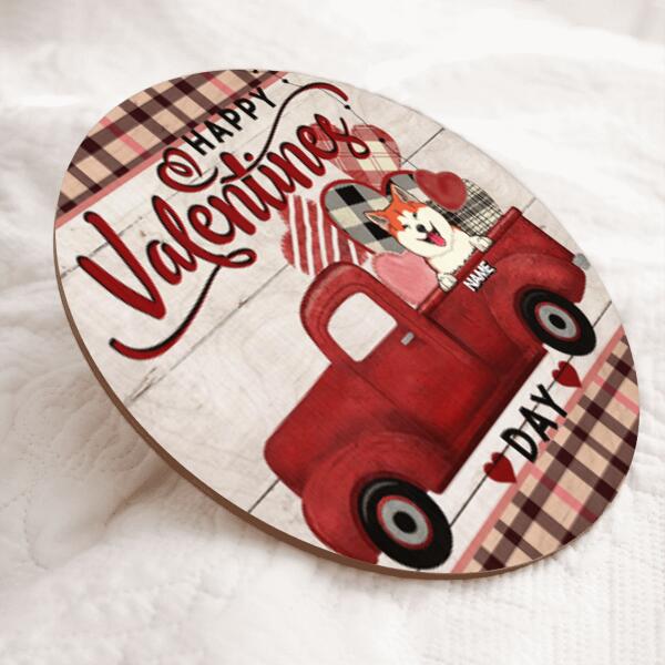 Happy Valentine Day, Plaid Door Hanger, Personalized Dog Breeds Door Sign, Valentine Gifts For Dog Lovers