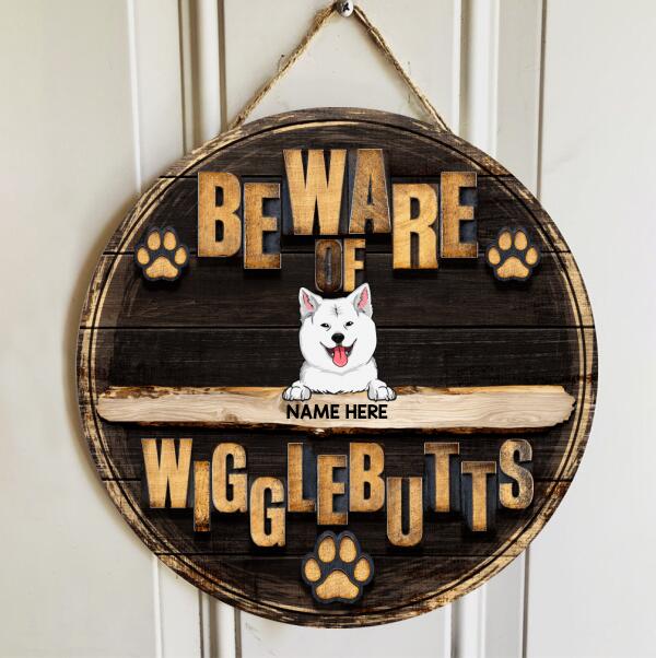 Beware Of Wigglebutts - Dark Wooden - Personalized Dog Door Sign