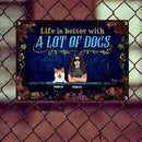 Funny Warning Signs, Gifts For Dog Lovers, Crazy Dog Lady Lives Here, Welcome Metal Signs, Dog Mom With Her Dogs