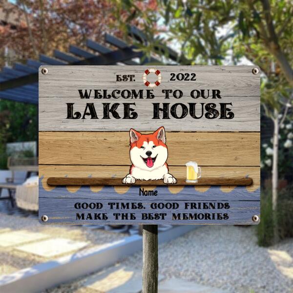 lake house decor Metal Lake House Sign, Gifts For Pet Lovers, Good Times Good Friends Make The Best Memories Welcome Signs