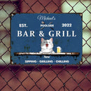 Metal Poolside Bar & Grill Sign, Gifts For Pet Lovers, Sipping Grilling Chilling Blue Bar Signs