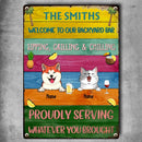 Metal Backyard Bar Signs, Gifts For Pet Lovers, Proudly Serving Whatever You Brought Colorful Welcome Signs