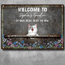 Metal Garden Sign, Gifts For Pet Lovers, Sit Back Relax Enjoy The View Flowers Welcome Signs