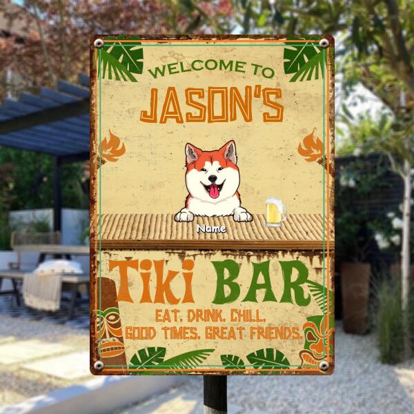 Metal Tiki Bar Signs, Gifts For Pet Lovers, Eat Drink Chill Good Times Great Friends Tropical Style Welcome Signs