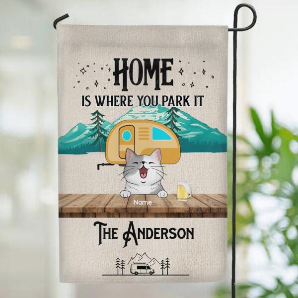 Personalized Dog & Cat Garden Flag, Gifts For Pet Lovers, Home Is Where You Park It Camping Flag, Yellow Camper Van