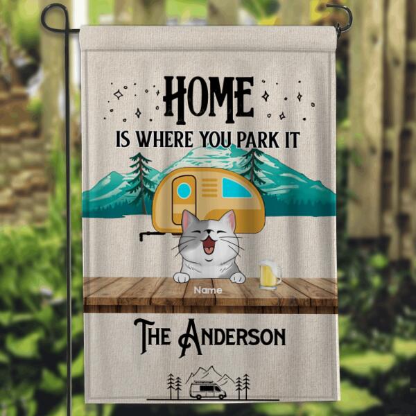Personalized Dog & Cat Garden Flag, Gifts For Pet Lovers, Home Is Where You Park It Camping Flag, Yellow Camper Van