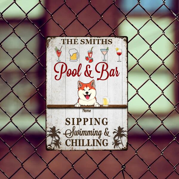 Metal Pool & Bar Signs, Gifts For Pet Lovers, Sipping Swimming & Chilling Drink Personalized Home Signs