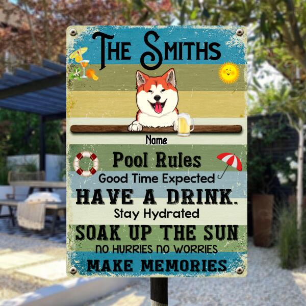 Metal Pool Sign, Gifts For Pet Lovers, Pool Rules Good Time Expected, Dog & Cat Personalized Metal Sign