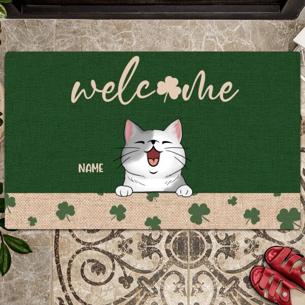 Personalized Dog & Cat Doormat, Gifts For Pet Lovers, Welcome St. Patrick Day Home Decor, Shamrock Doormat