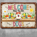 Metal Welcome Signs, Gifts For Dog Lovers, Welcome Hope You Like Dogs Flower Personalized Home Signs