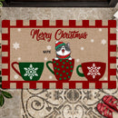 Personalized Cat Breeds Doormat, Gifts For Cat Lovers, Merry Christmas Doormat, Cats In Cups Xmas Home Decor