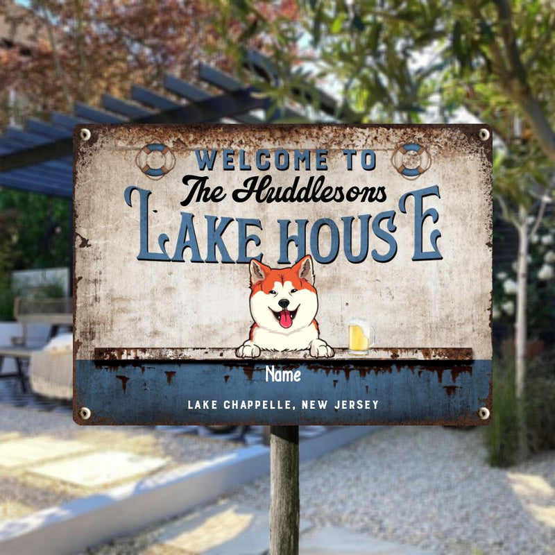 lake house decor Metal Welcome Signs, Gifts For Pet Lovers, Welcome To Our Lake House Personalized Home Sign