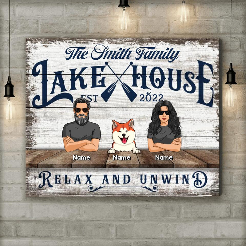 lake house decor Personalized Dog & Cat Landscape Canvas, Gifts For Pet Lovers, Lake House Relax And Unwind