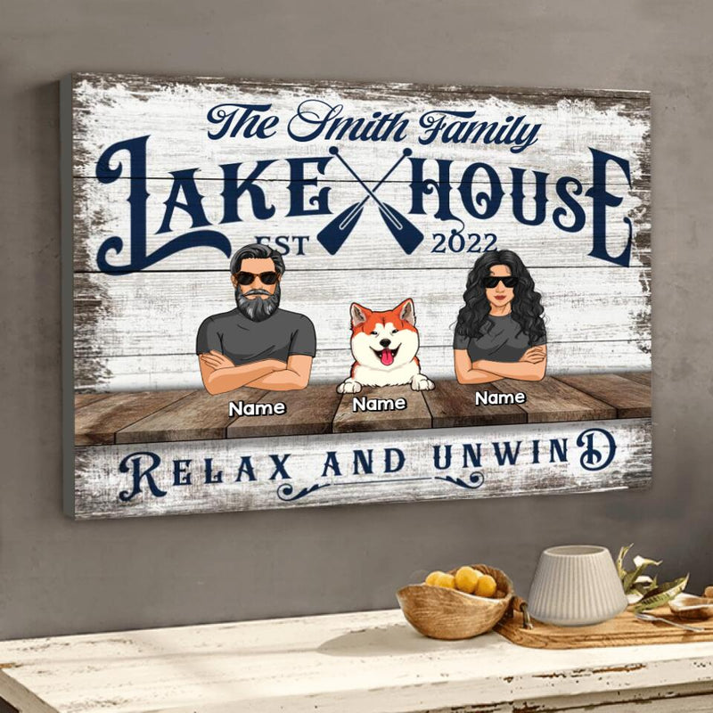 lake house decor Personalized Dog & Cat Landscape Canvas, Gifts For Pet Lovers, Lake House Relax And Unwind