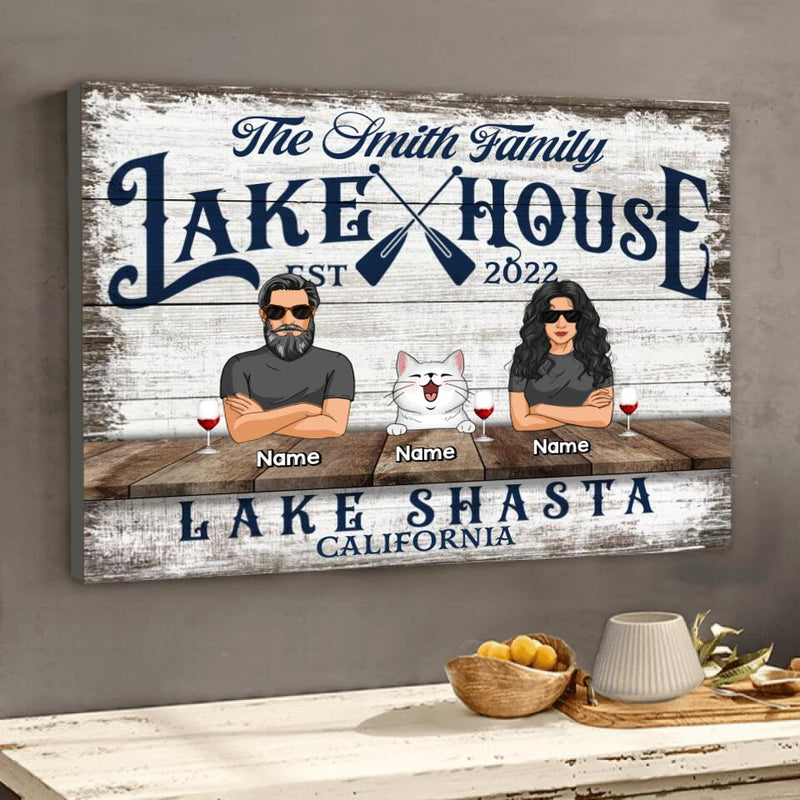 lake house decor Personalized Dog & Cat Landscape Canvas, Gifts For Pet Lovers, Lake House Lake Shasta Canvas