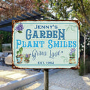Metal Garden Sign, Plant Smiles Grow Love Vintage Sign, Personalized Housewarming Gifts