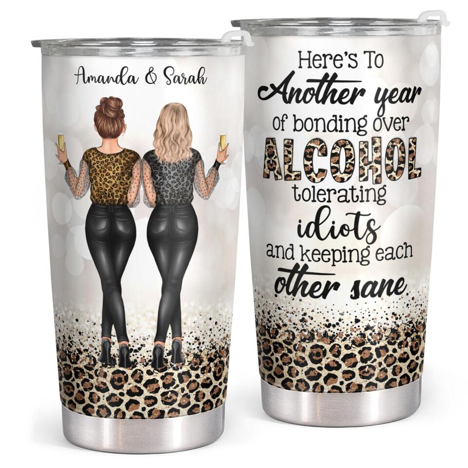 besties tumbler, best bitches tumbler, bonding over alcohol tumbler, best  friend coffee cup, best friend gift, best friends leopard tumbler