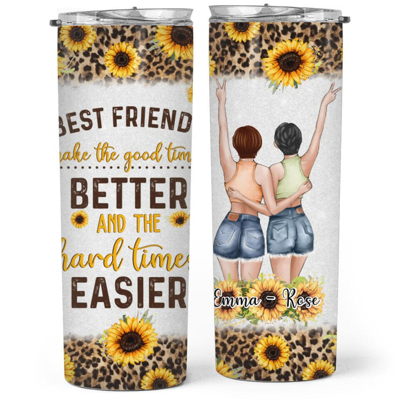 Birthday Gifts for Best Friend, Bestie, BFF - Friendship Quote & Sunflower Decor - Personalized Skinny Tumbler
