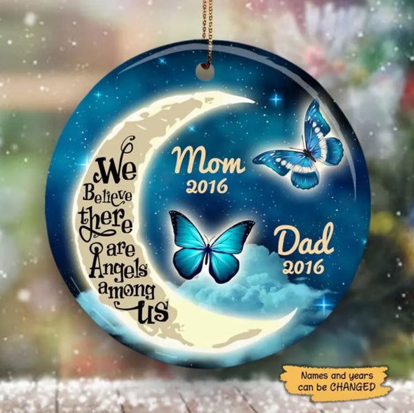Personalized Blue Butterfly Ornament, Christmas Memorial Ornament, Angels Among Us Ornament,Xmas Remembrance Gift, Missing Dad Mom Keepsake