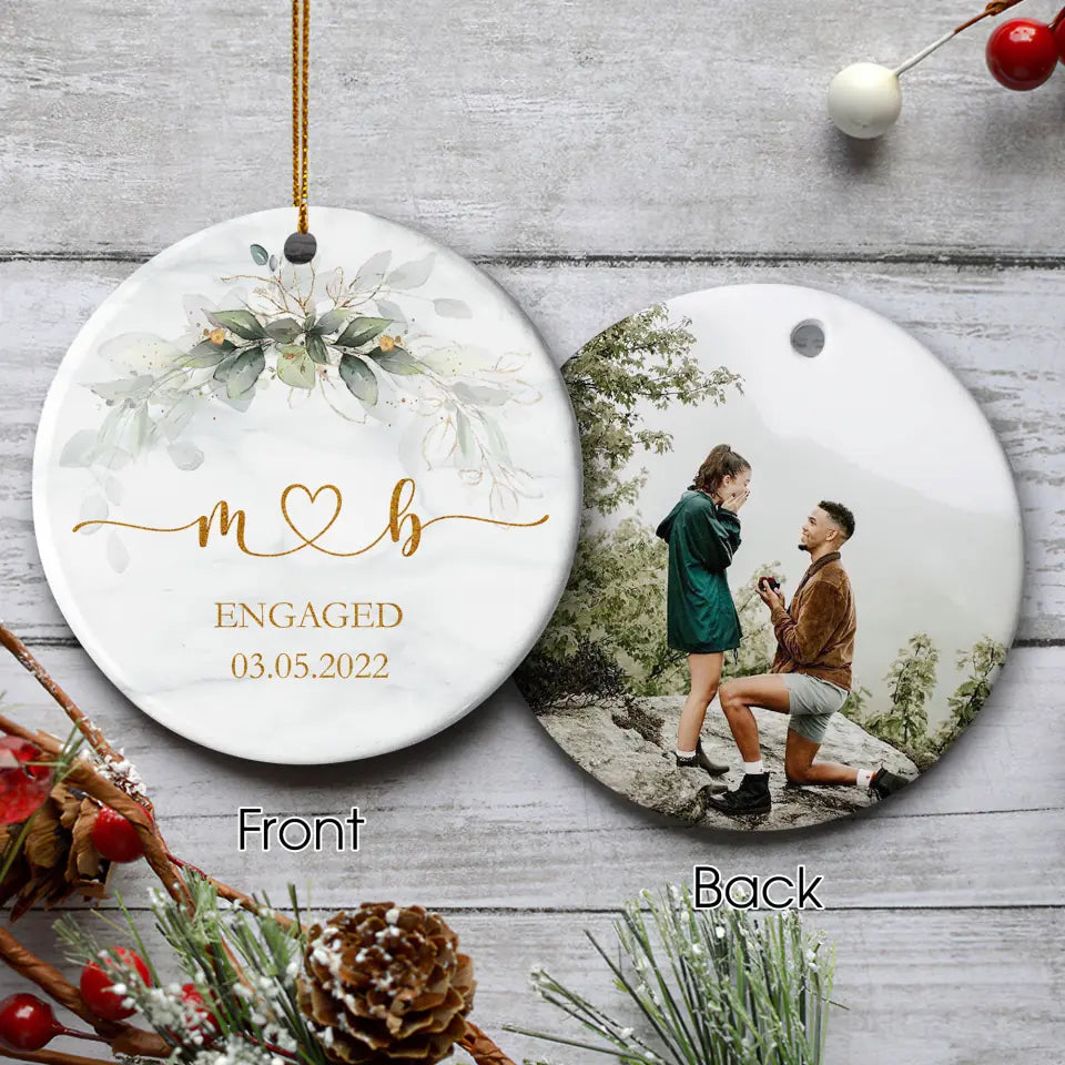 Personalized Engagement Ornament Engaged Christmas Ornament Ceramic Photo Ornament Engagement Gift For Couple Just Engaged Couple Gift