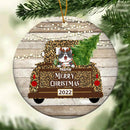 Merry Christmas 2022 Gold Leopard Truck Circle Ceramic Ornament - Personalized Cat Lovers Decorative Christmas Ornament