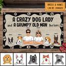A Crazy Dog Lady And A Grumpy Old Man Live Here, Dog's Paw Print, Personalized Dog Lovers Doormat