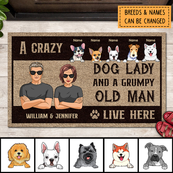 Crazy Dog Lady And Grumpy Oldman Live Here, Home Decor, Personalized Dog Lover Doormat