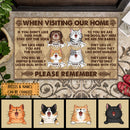 When Visiting Our Home, Please Remember, Funny Cat Rules, Argyle Pattern Background, Personalized Cat Lovers Door Mat