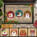 Merry Christmas - Plaid Ball Ornaments - Personalized Cat Christmas Doormat