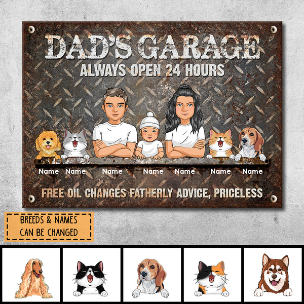 Welcome Metal Garage Sign, Gifts For Pet Lovers, Dad's Garage Always Open 24 Hours Free Oil Changes Fatherly Advice