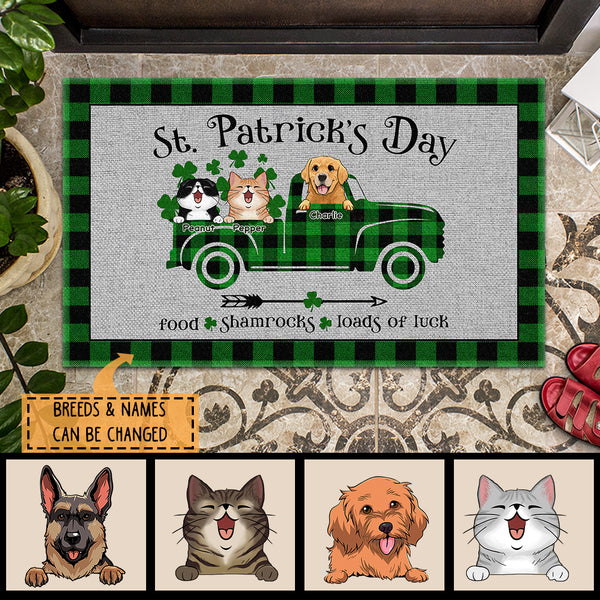Personalized Dog & Cat Doormat, Gifts For Pet Lovers, St. Patrick's Day Food Shamrocks Loads Of Luck