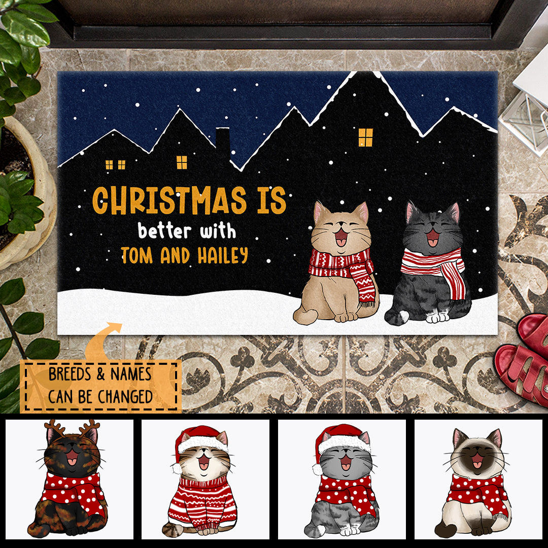 Cat Christmas Dloormat, Kawaii Cat Merry Xmas Flooring Doormat For