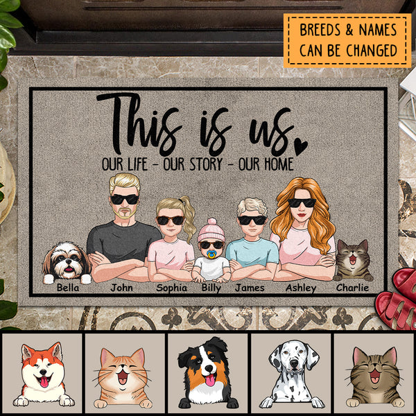 This Is Us, Our Life, Our Story, Home Decor, Cool Family Gift, Funny Welcome Mat, Personalized Dog & Cat Lovers Doormat