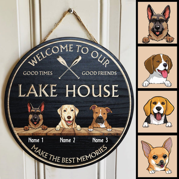 lake house decor Welcome To Our Lake House Make The Best Moment, Welcome Door Hanger, Personalized Dog Breeds Door Sign