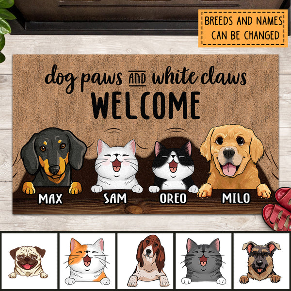 Dog Paws And White Claws Welcome Mat Funny, Gift For Pet Lover, Personalized Dog & Cat Lover Doormat, Funny Welcome Mat